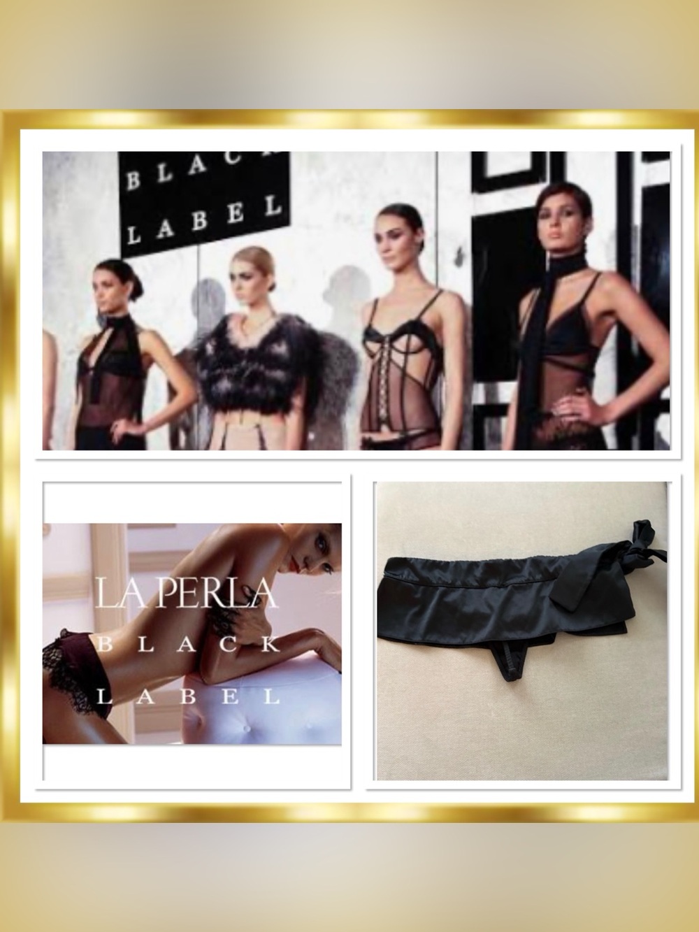 La Perla Silk Black Label “Slip Donna Peri”Ruffle Skirklette Black Thong Small